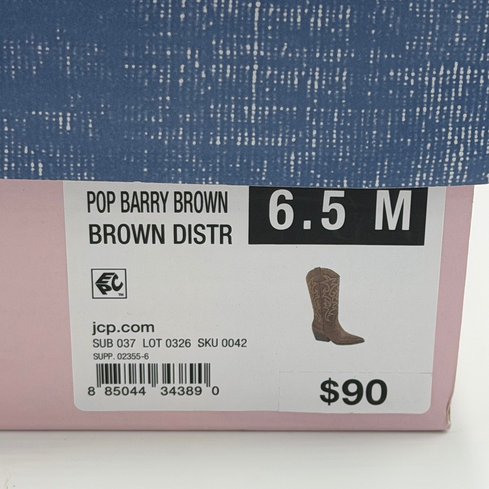 NEW Pop Barry Brown Distressed Western Cowboy Boots Womens 6.5 M Pointed Toe Zip - Picture 9 of 9